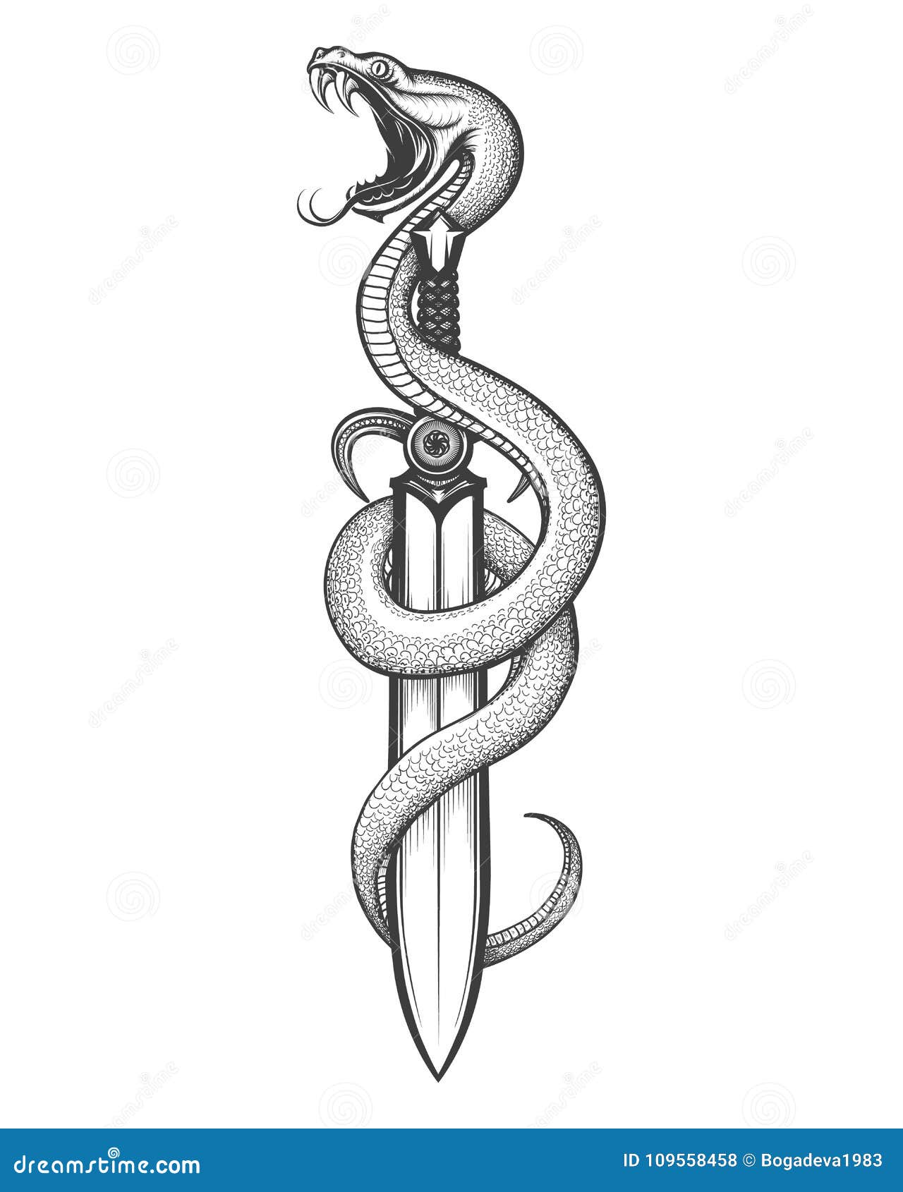 Snake on a Sword tattoo stock vector. Illustration of icon - 109558458