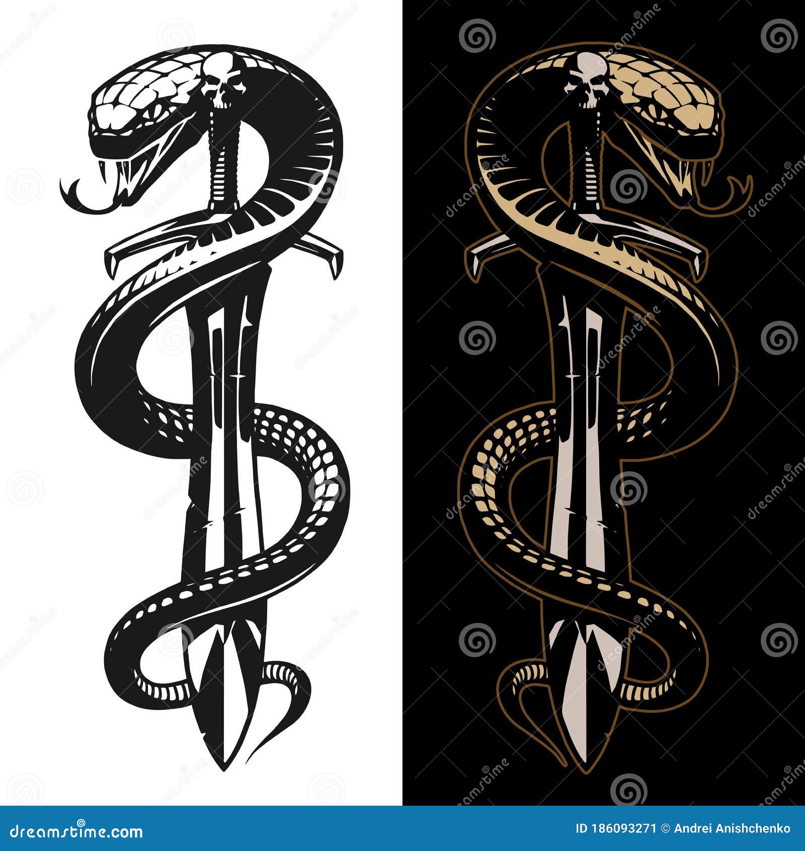 Snake and Sword Tattoo Illustration Stock Vector - Illustration of graphic,  danger: 186093271