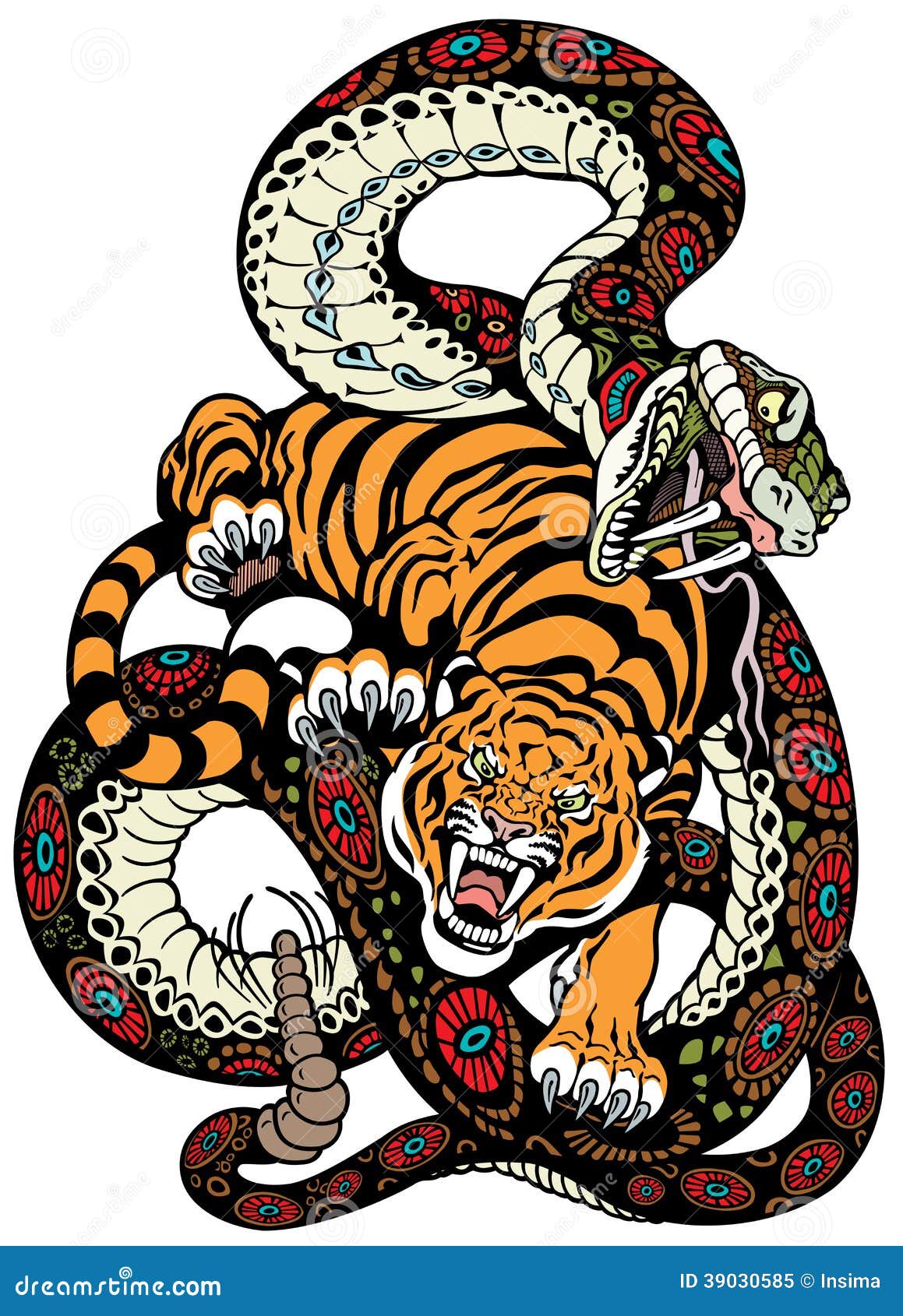 Snake And Tiger Fighting Stock Vector - Image: 39030585