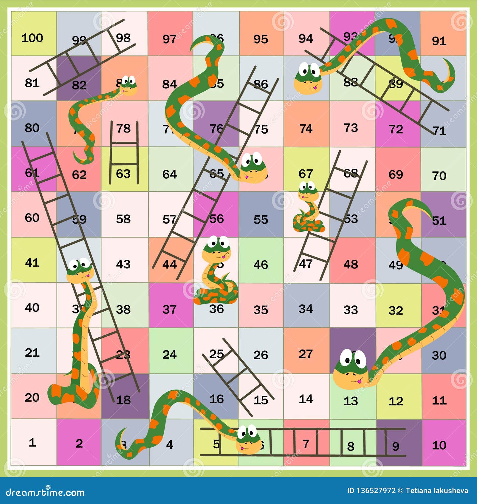 snakes and ladders boardgame for children. cartoon style.  