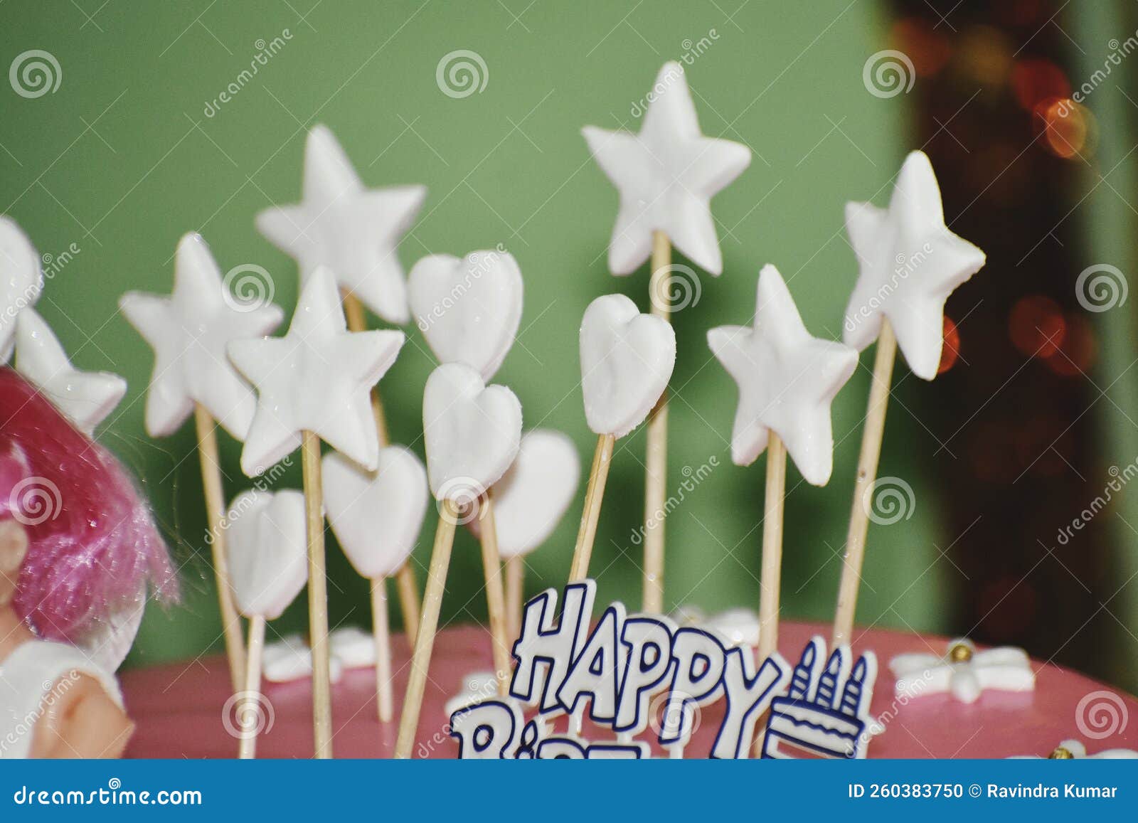 Snap of a Birthday Cake and Candy Stock Photo Image of pink, yellow