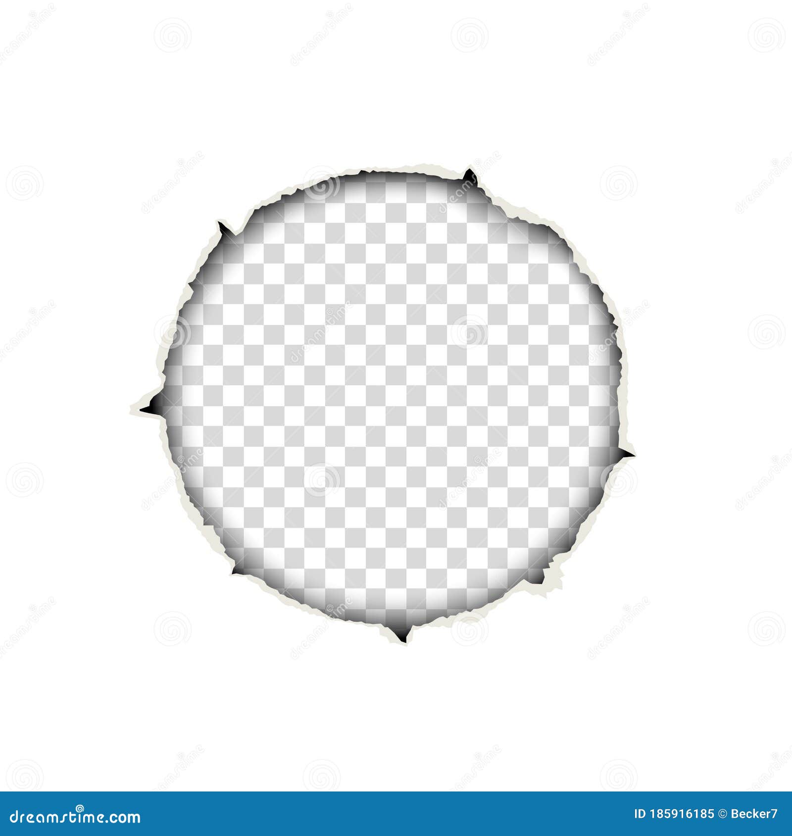 snatched round hole in paper sheet placed on transparent background. template paper 