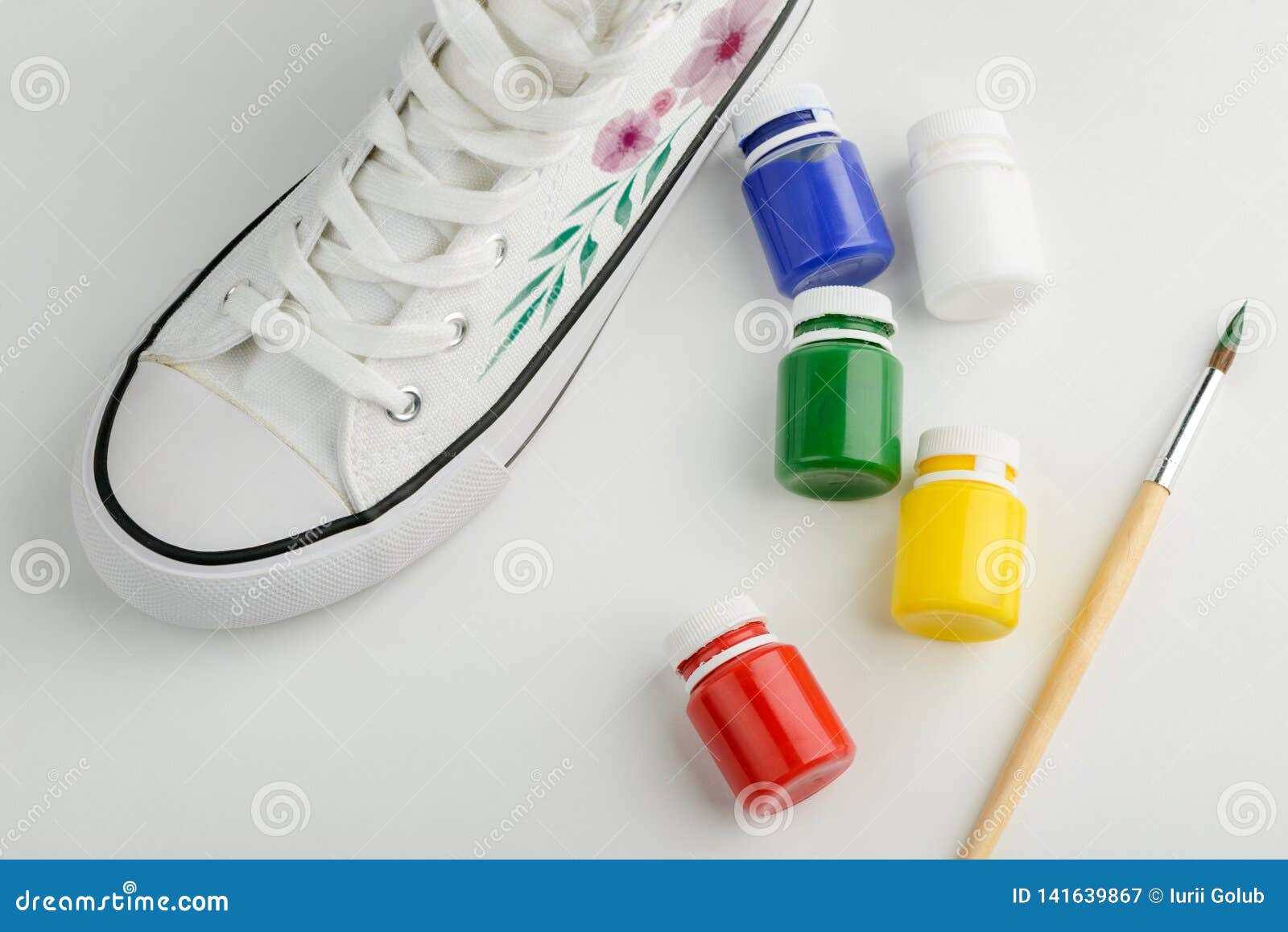 Sneaker with Painted Flowers Stock Image - Image of modern, flat: 141639867