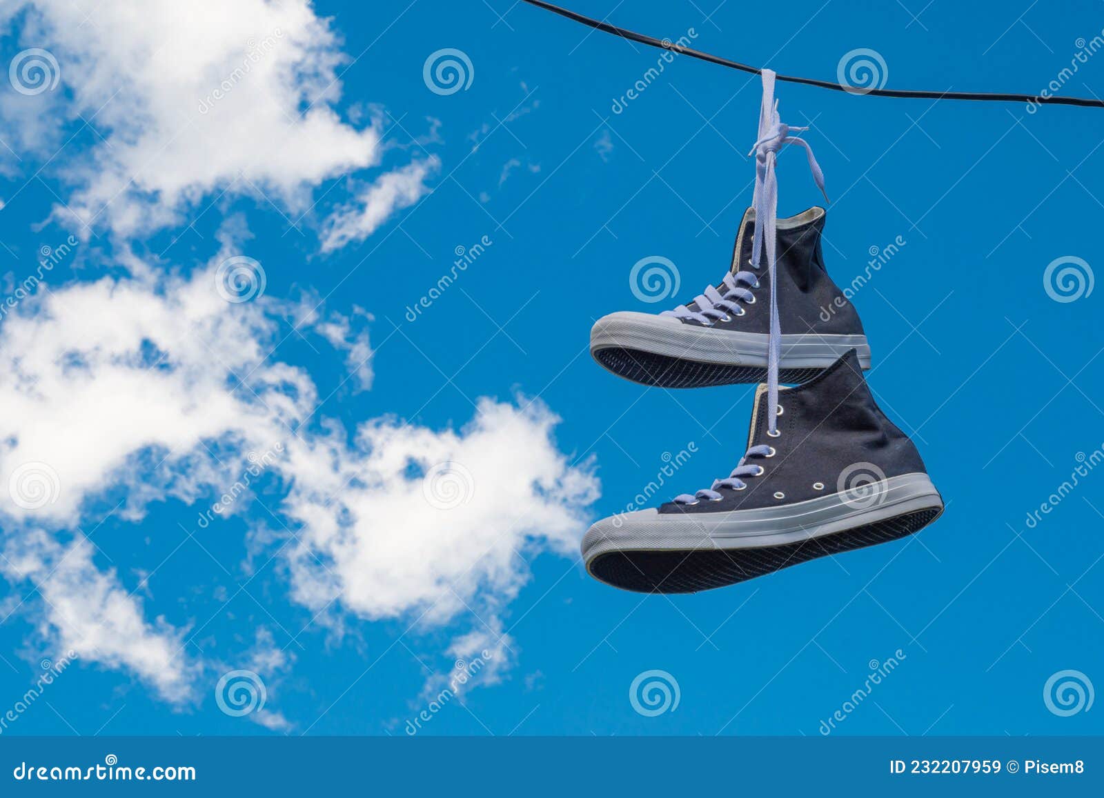 Sneakers Hanging on Electric Wires Stock Image - Image of retro, shoe ...