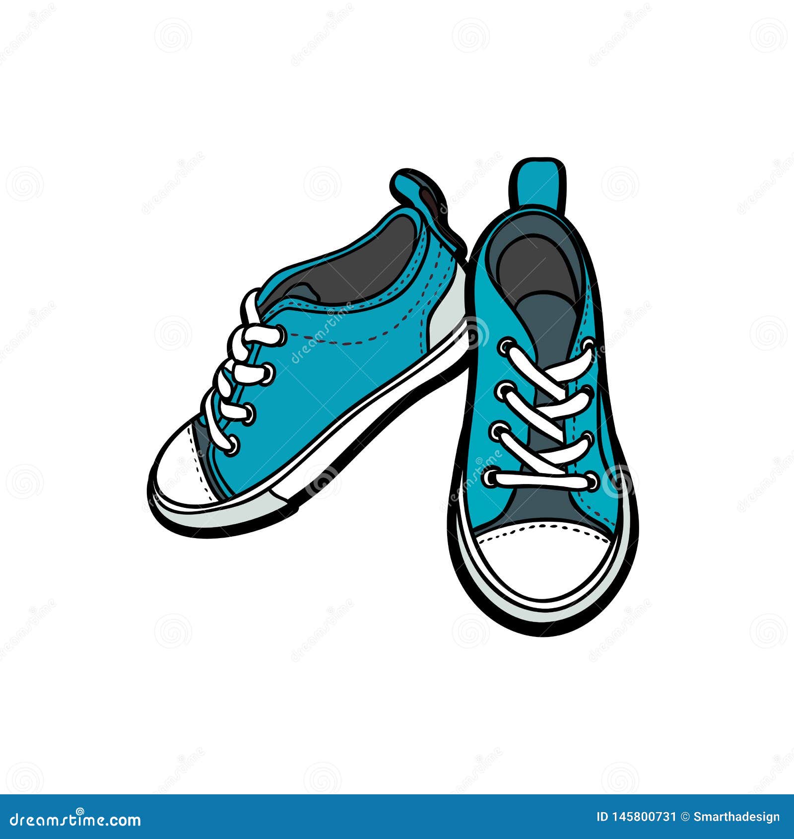 Sneakers Shoes Pair Isolated. Hand Drawn Vector Illustration of Blue ...