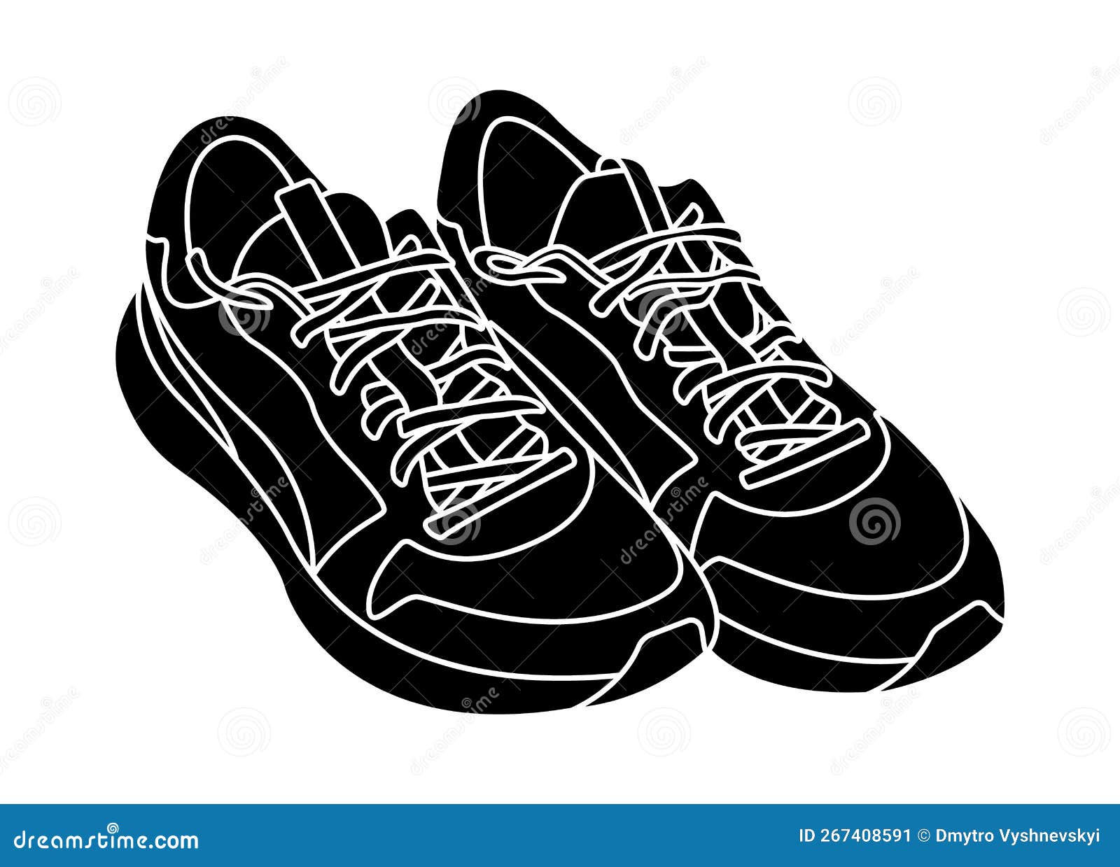 Sneakers Silhouette Monochrome Vector Illustration Isolated Stock ...