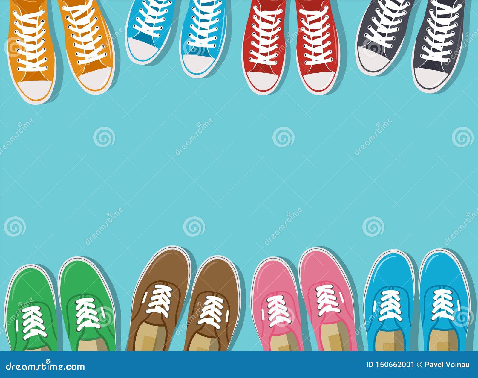 Sneakers Top View. Shoes Background. Sneakers and Slippers Collection Stock  Vector - Illustration of lifestyle, leather: 150662001