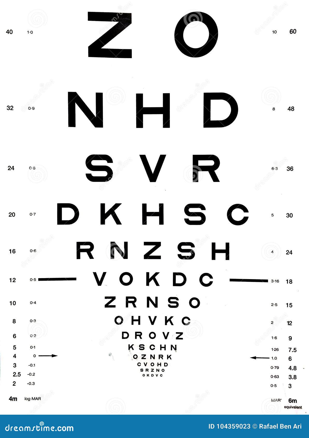 real snellen eye chart color