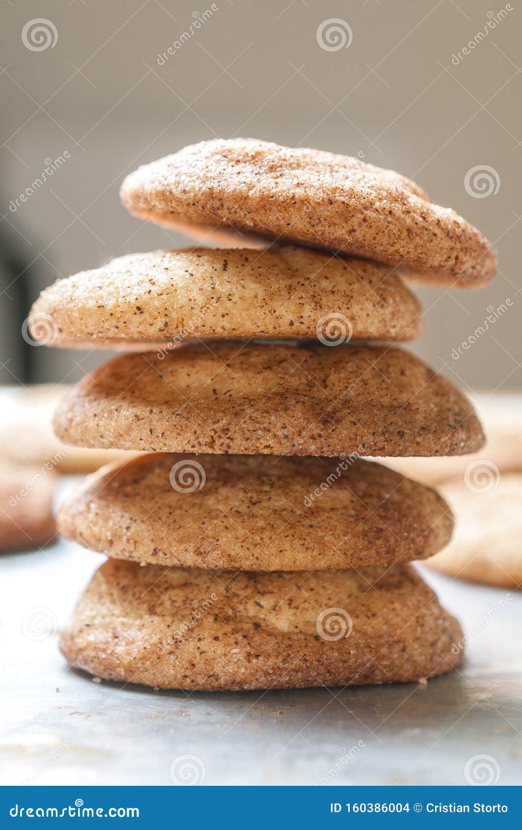 Snickerdoodles Sugar Cookies Stacked on a Baking Tray. Vertical Shot