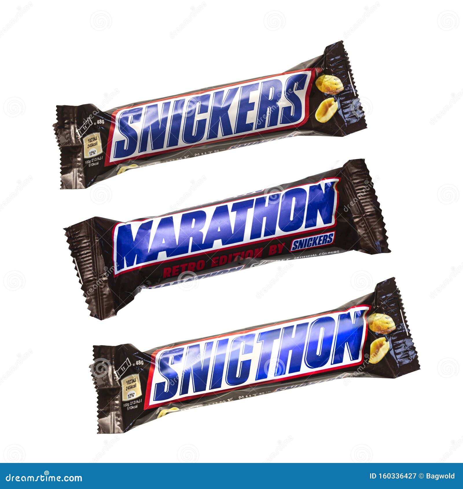 Snickers, Barras De Chocolate Marathon Y Snicthon Fotografía editorial