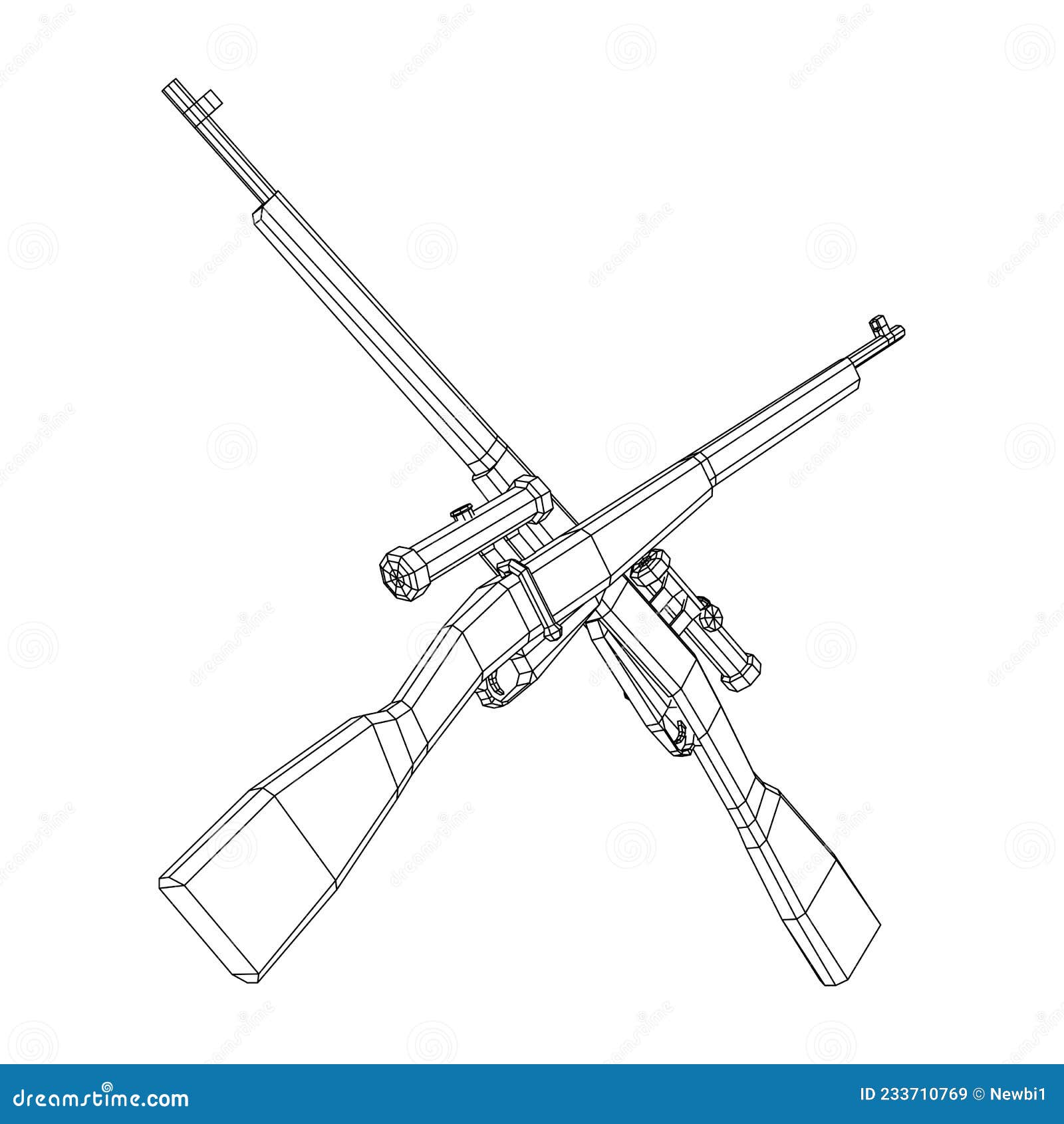 Sniper Bolt-action Rifle Mosin Nagant. Wireframe Low Poly Mesh Cartoon ...
