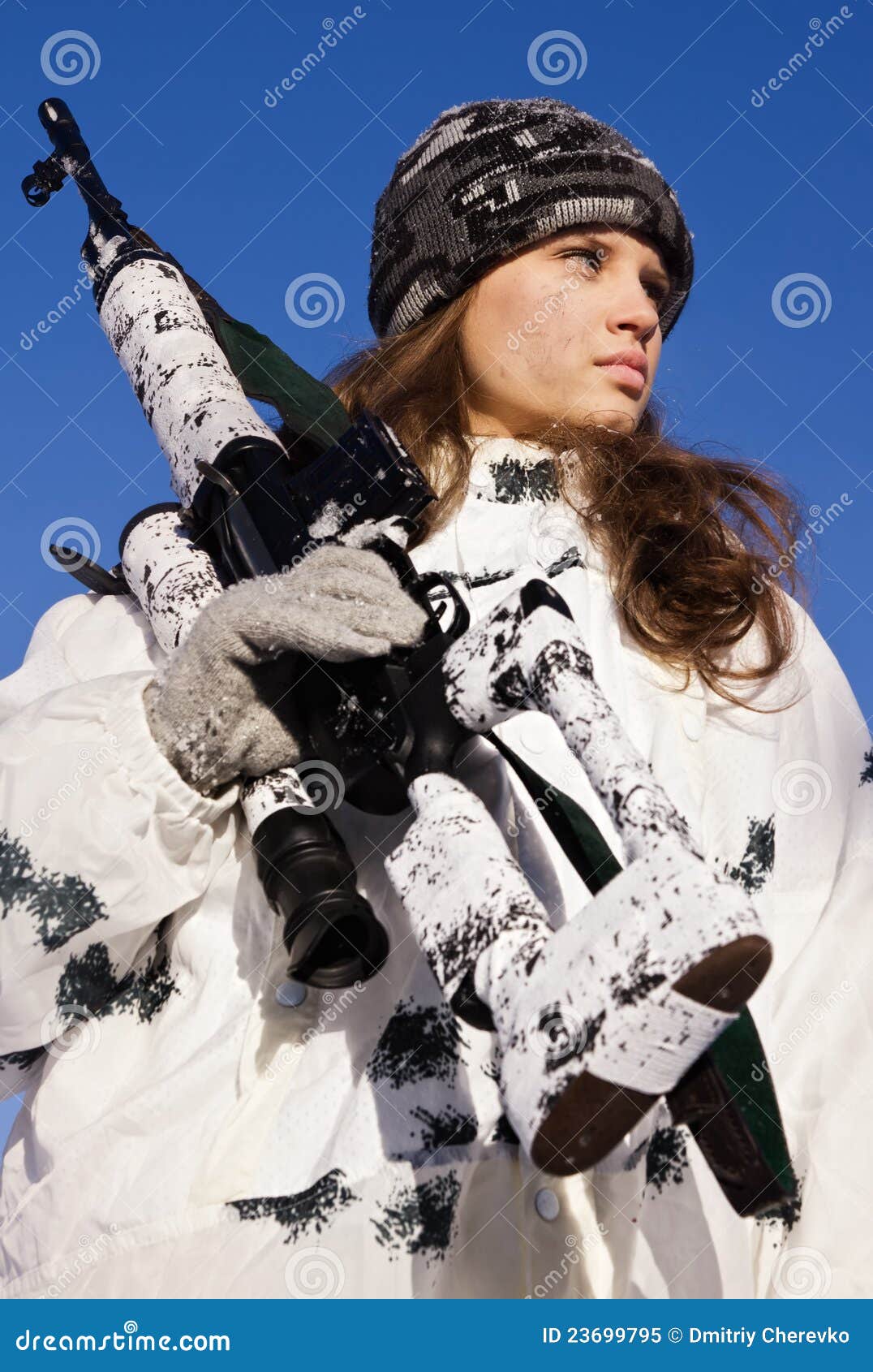 Sniper Girl In White Camouflage Royalty Free Stock Photo Image 23699795