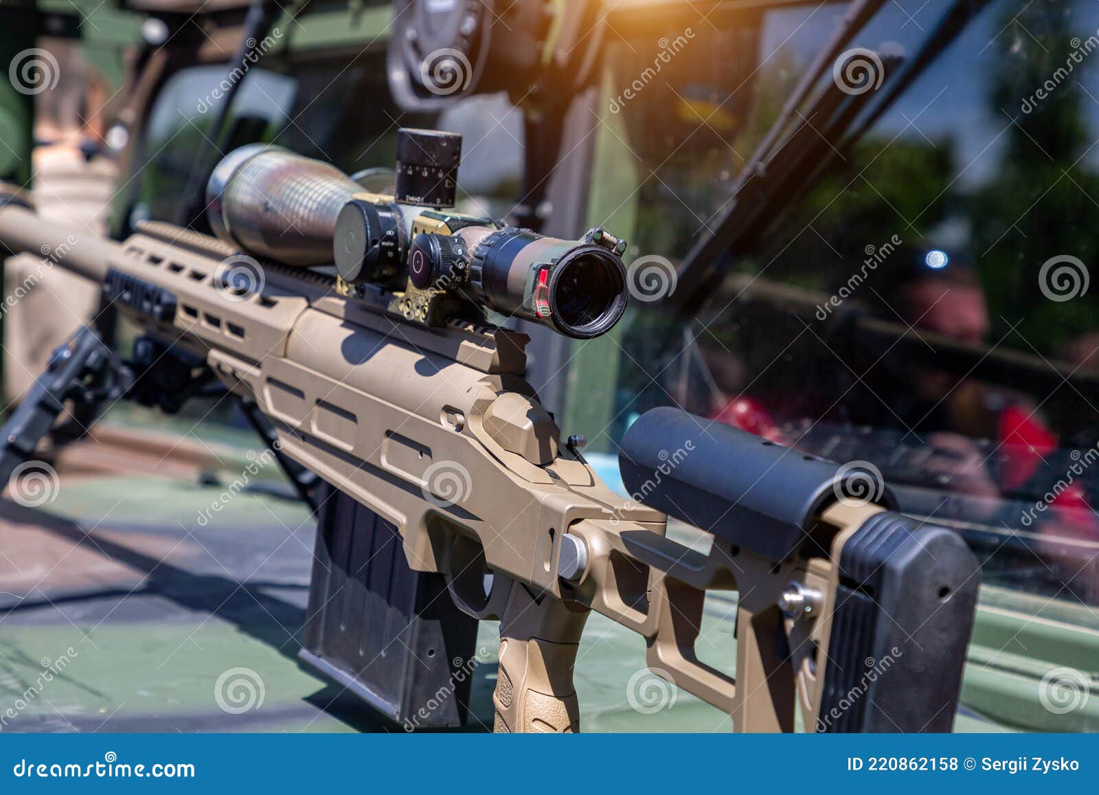 sniper rifle with a telescopic sight for long range shooting in war