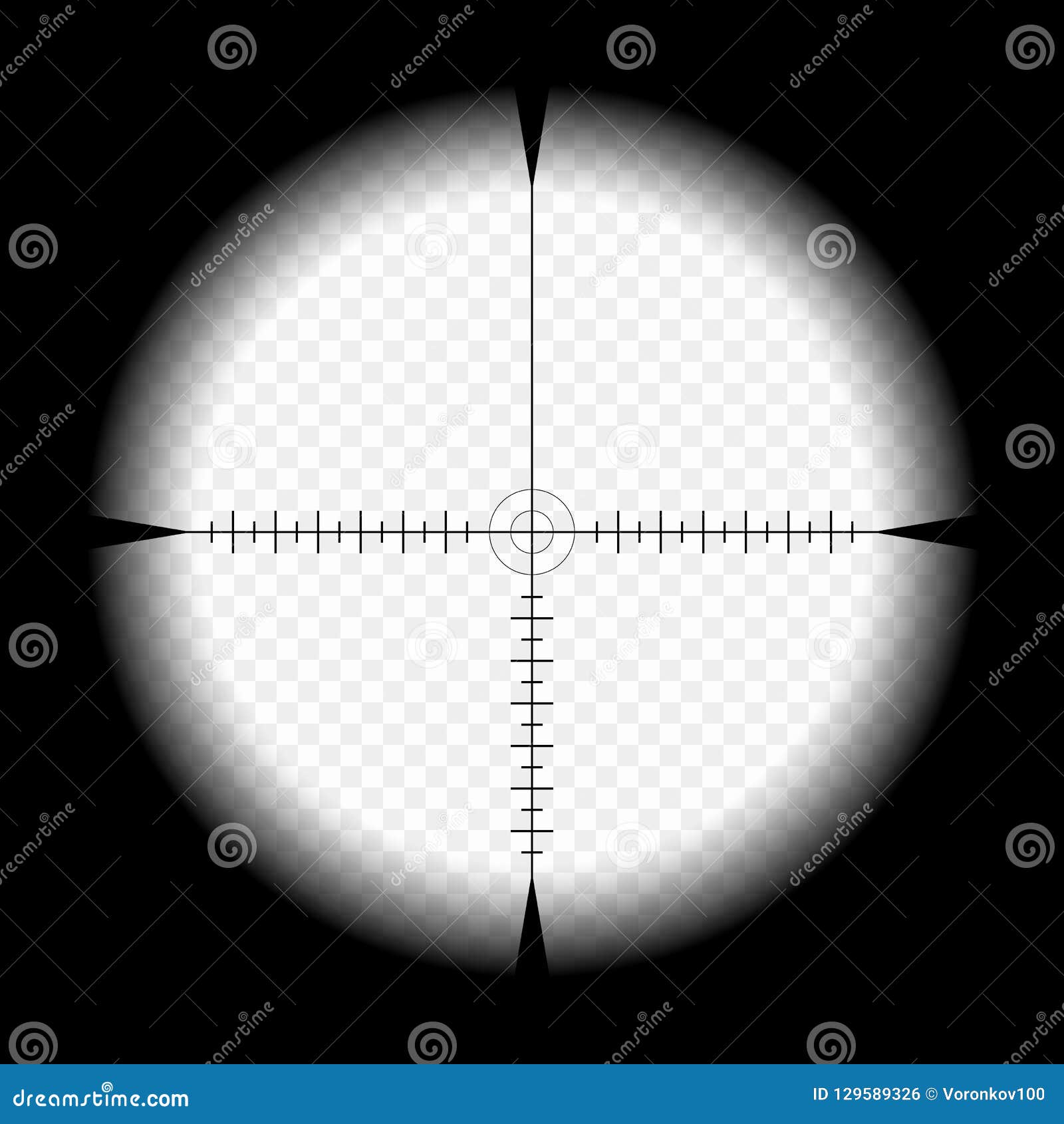 sniper scope template, with measurement marks on  background. view through the sight of a hunting rifle.
