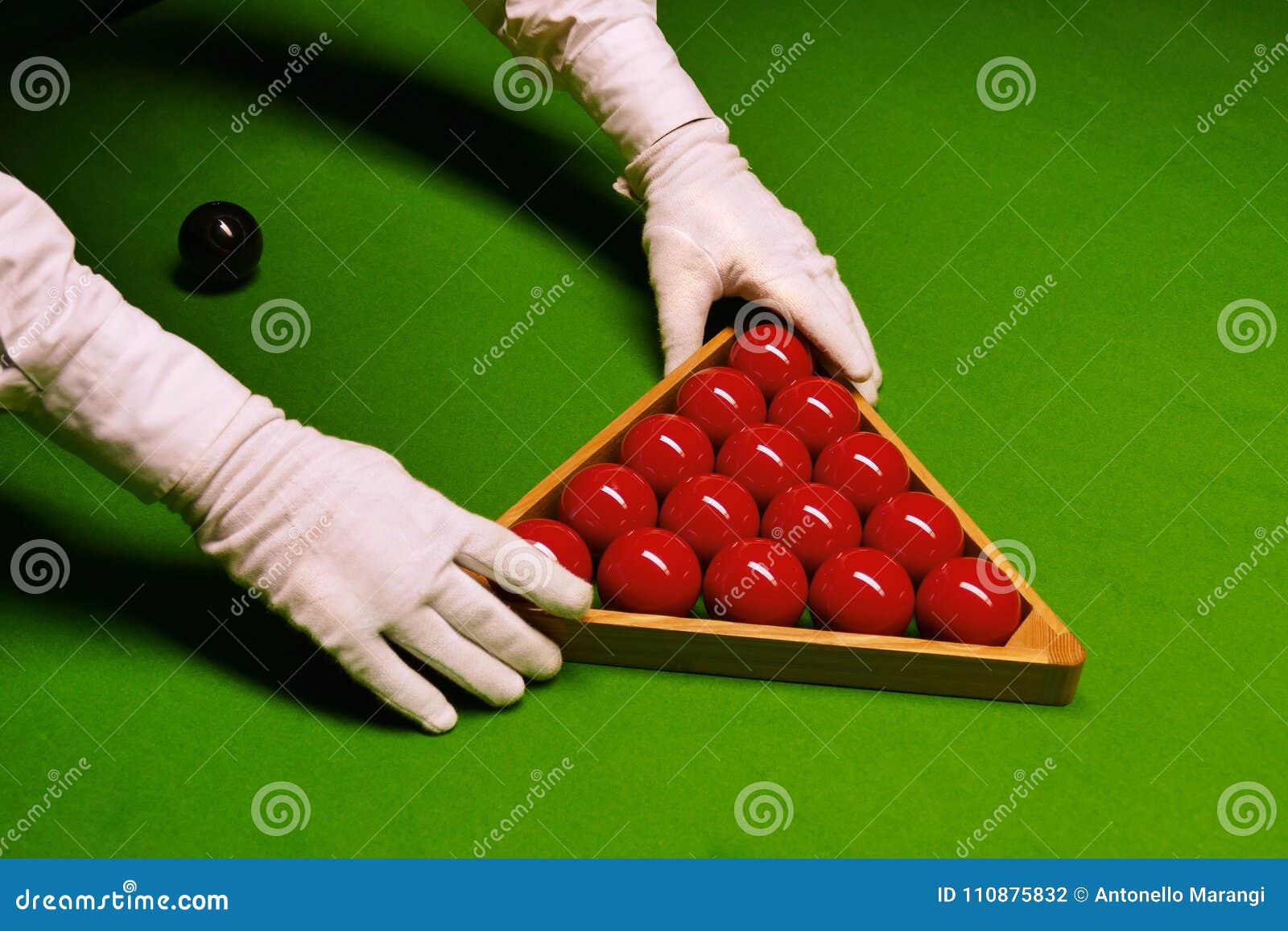 Snooker Table and Balls with Referee Arranging the Balls in the Rack Stock Photo Image of rack