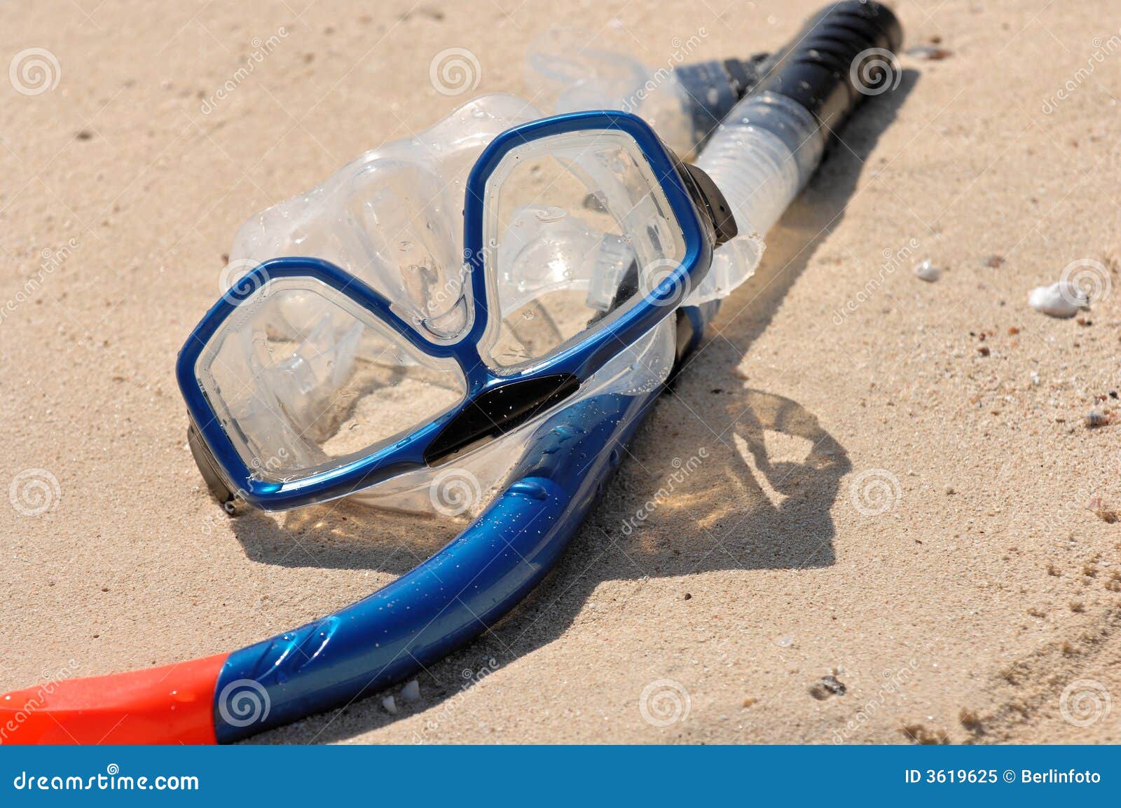 Snorkel and Goggles on Sand Stock Image Image of blue, gear 3619625
