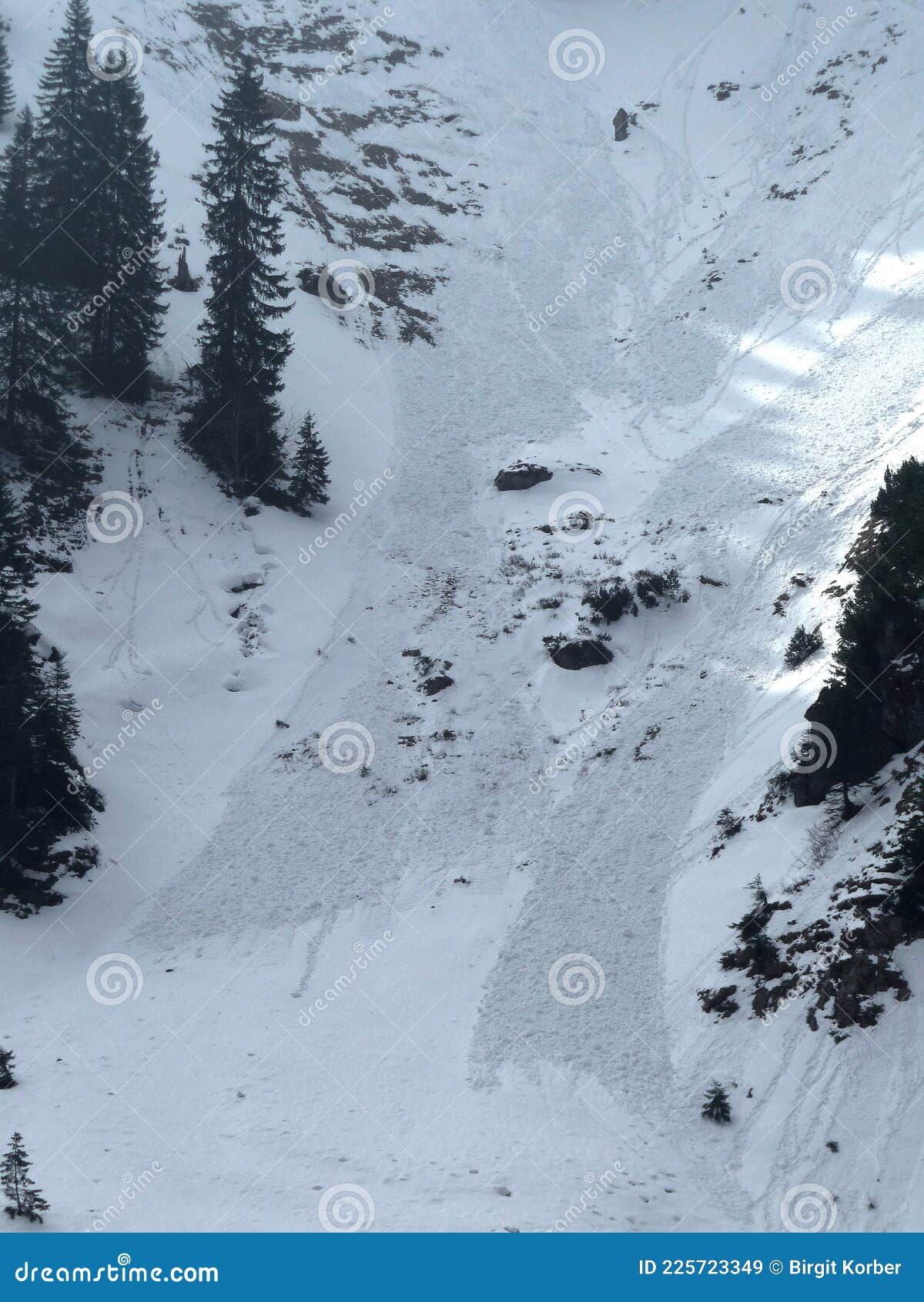 snow avalance in bavarian alps, germany, in wintertime