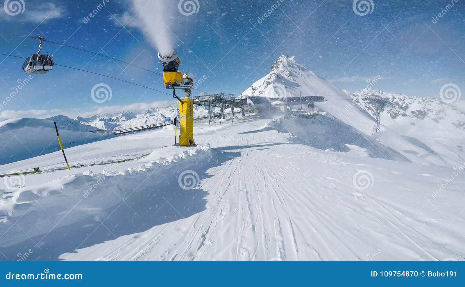 snow cannon landscape winter slopes austria solden