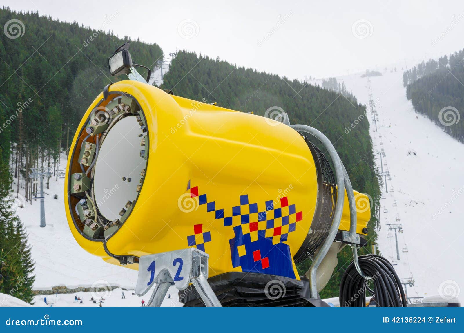Professional Artificial Snow Machine Cannon Making Snowflakes From Water At  Ski Resort Stock Photo, Picture and Royalty Free Image. Image 90232119.
