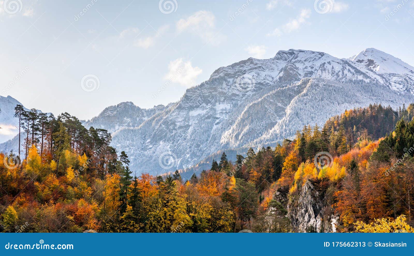 Snow Capped Mountain In Autumn Of Interlaken Switzerland Stock Image