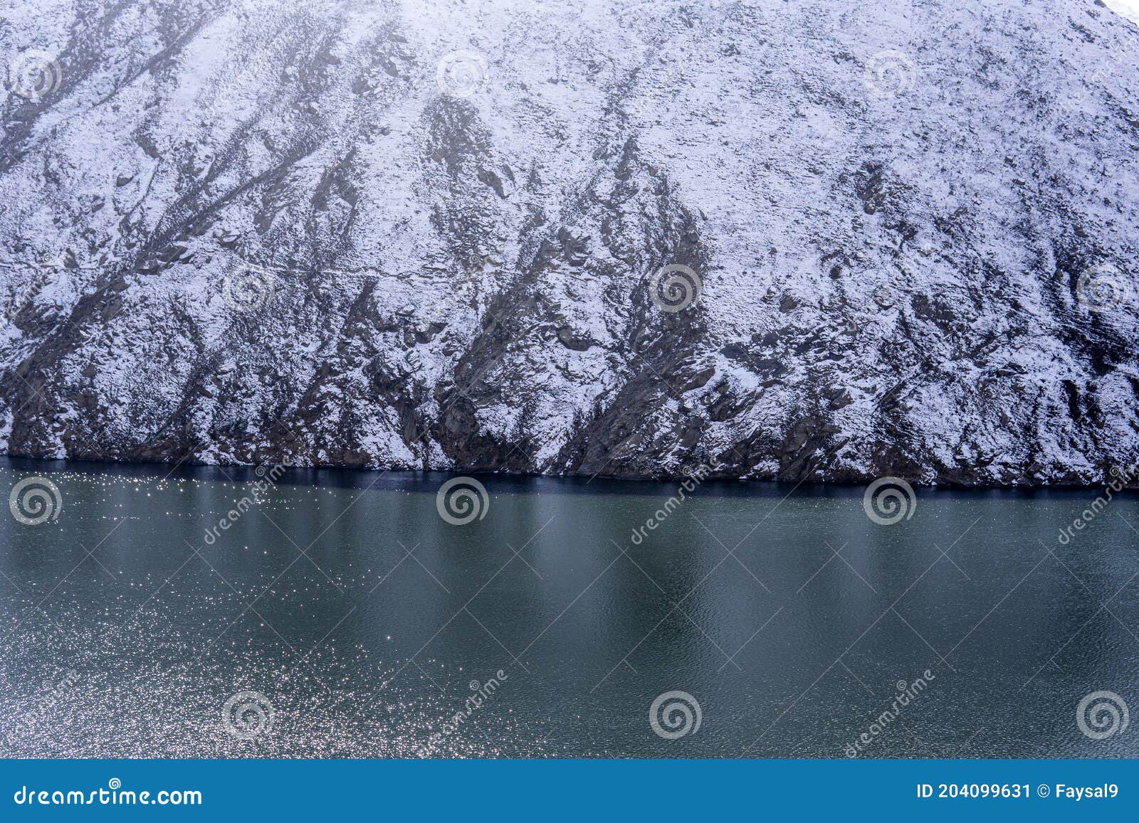 snow capped mountain and lake