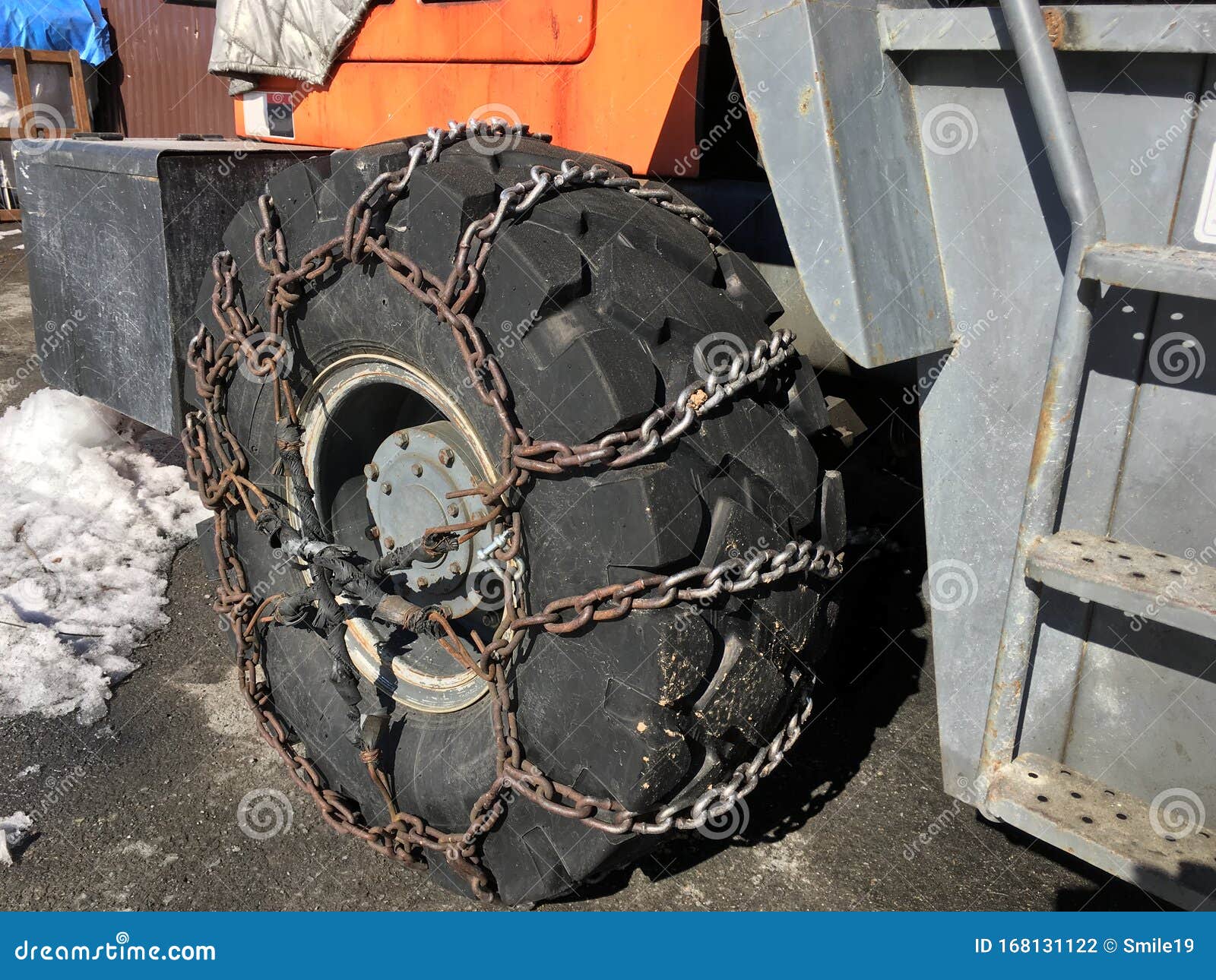 Snow Chains Put on Truck Wheel on the Ground Stock Photo Image of
