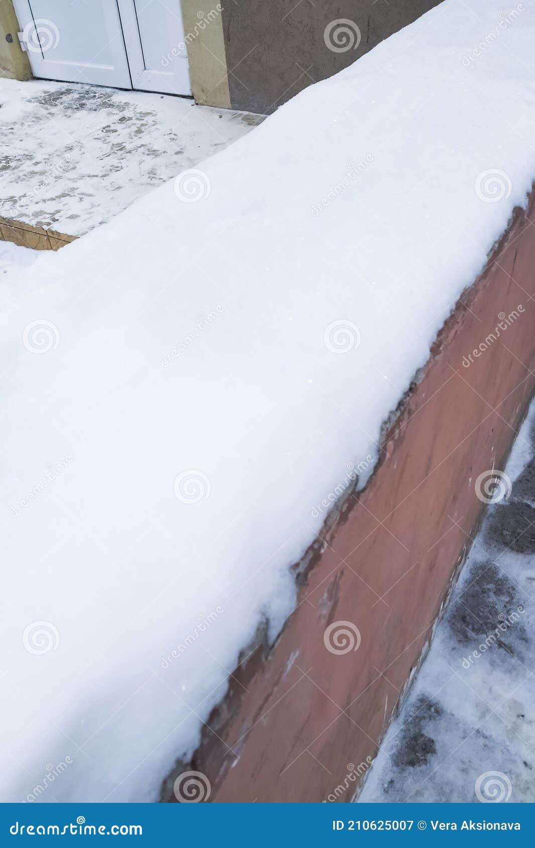 Snow on the Concrete Parapet Close Up Stock Image Image of white