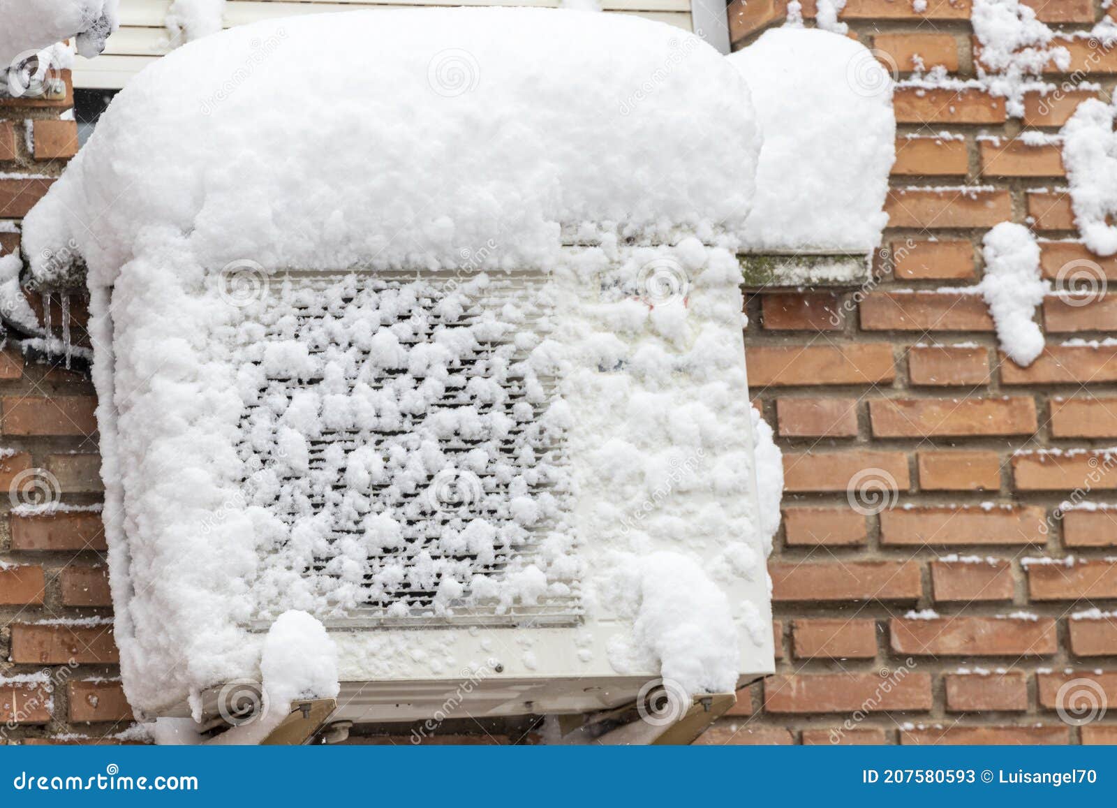 Snow Covered Air Conditioning Outdoor Unit Stock Image Image of home