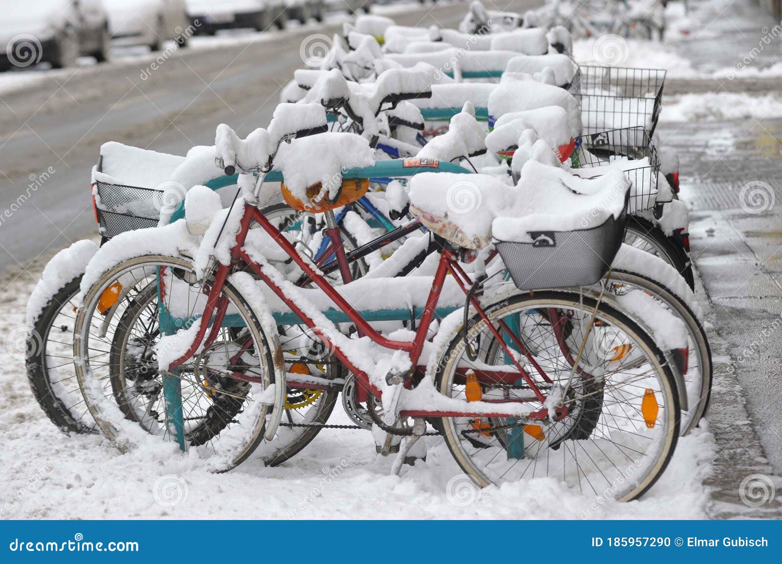Snow Covered Bicycles in Winter Stock Photo Image of rider, slippery