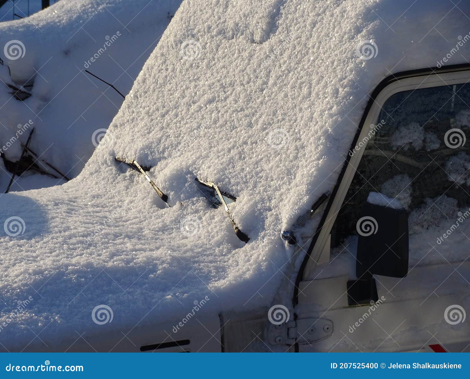 Snowcovered Car Windshield and Frozen Wipers Stock Photo Image of