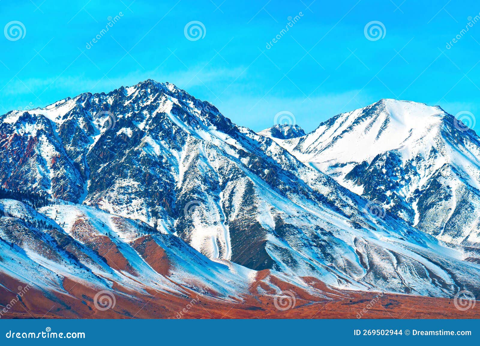 Snow Covered Mount Whitney Peaks Closeup Stock Photo Image of