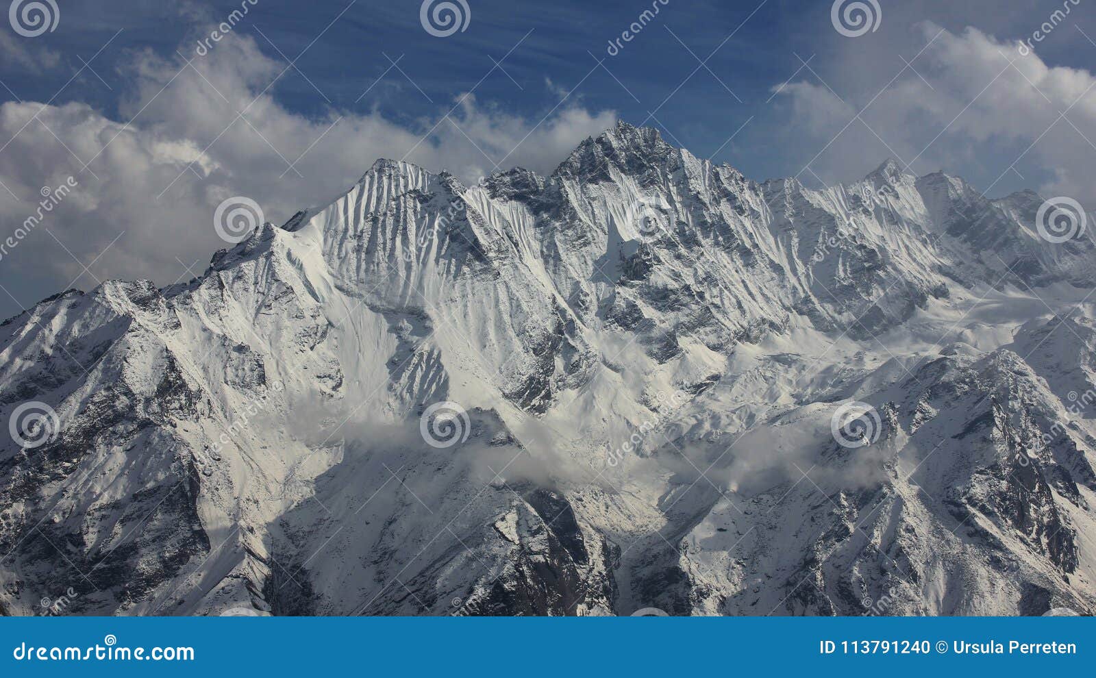 snow covered mountain ponggen dopchu seen from tserko ri. spring