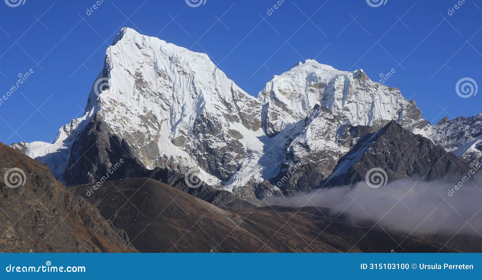 snow covered mountains cholatse and tobuch, view from the gokyo valley