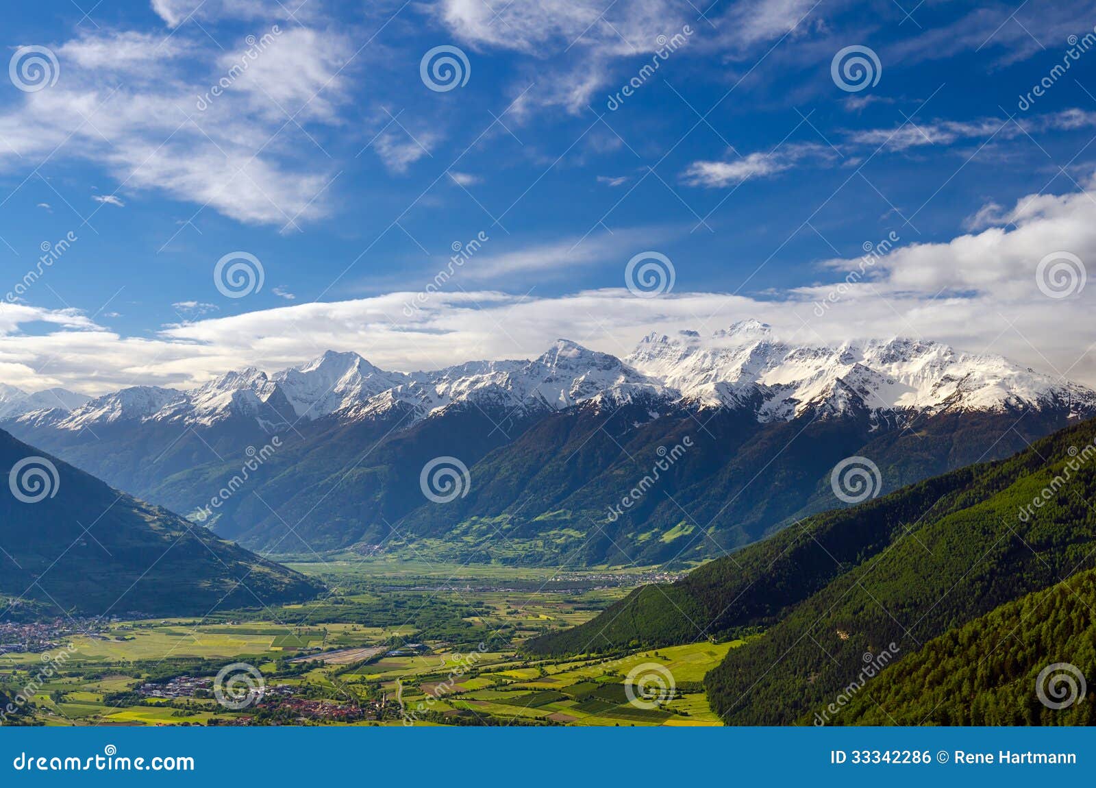 snow covered ortler mountains in spring