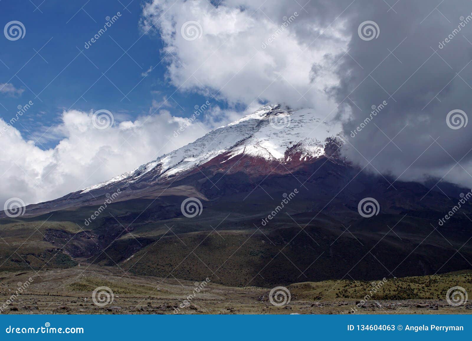 Snow Covered Peak of Cotopaxi Volcano Stock Image - Image of latin ...