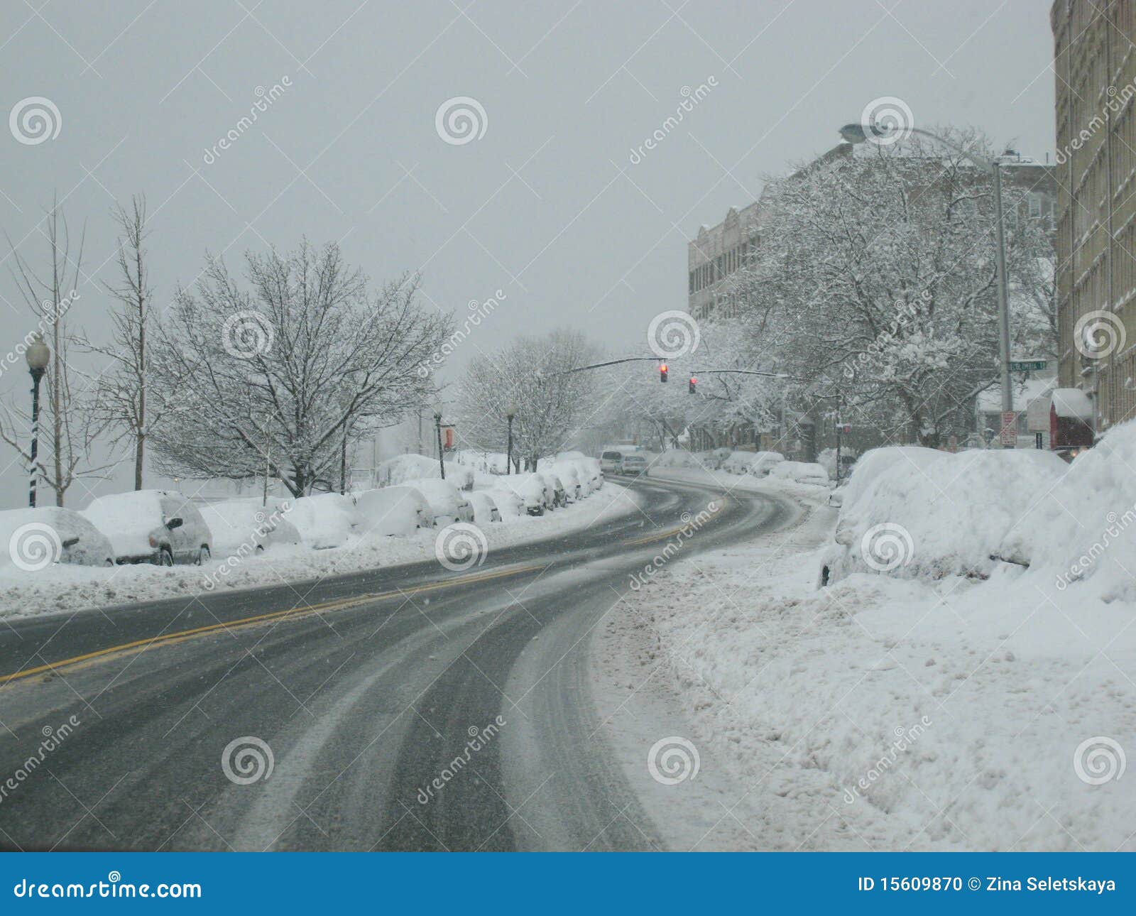 Snow covered road stock photo. Image of snowing, lane - 15609870