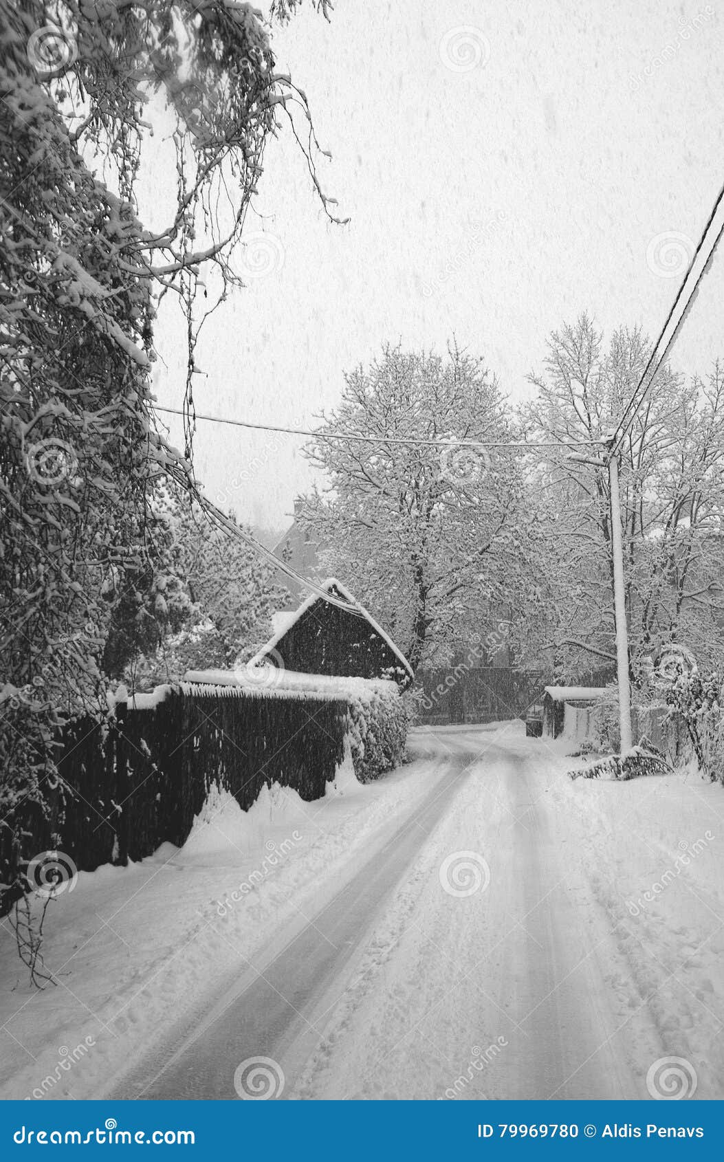 Snow covered road stock photo. Image of glacial, snowstorm 79969780