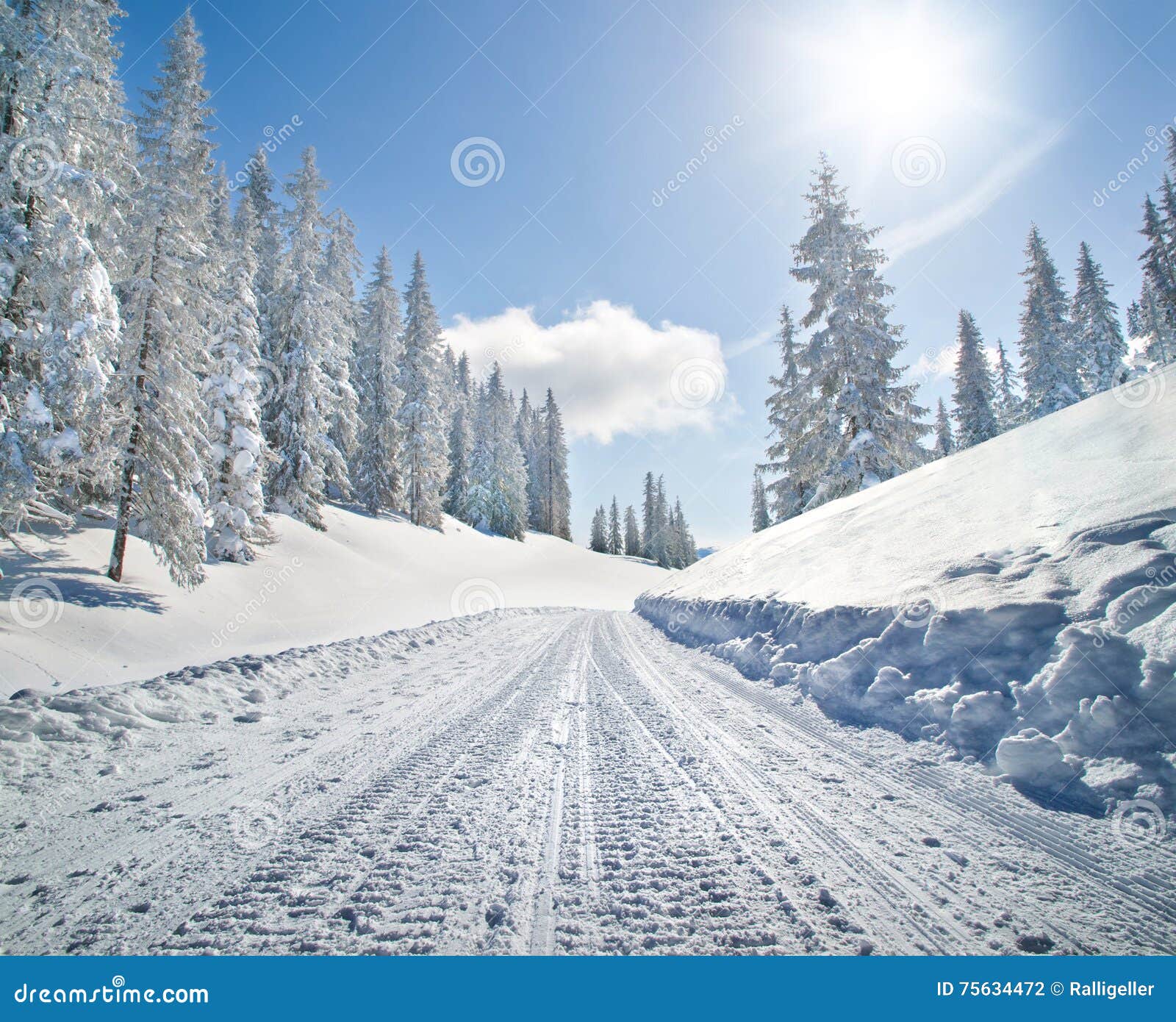 Snow Covered Road in Winter Landscape Stock Photo Image of drive