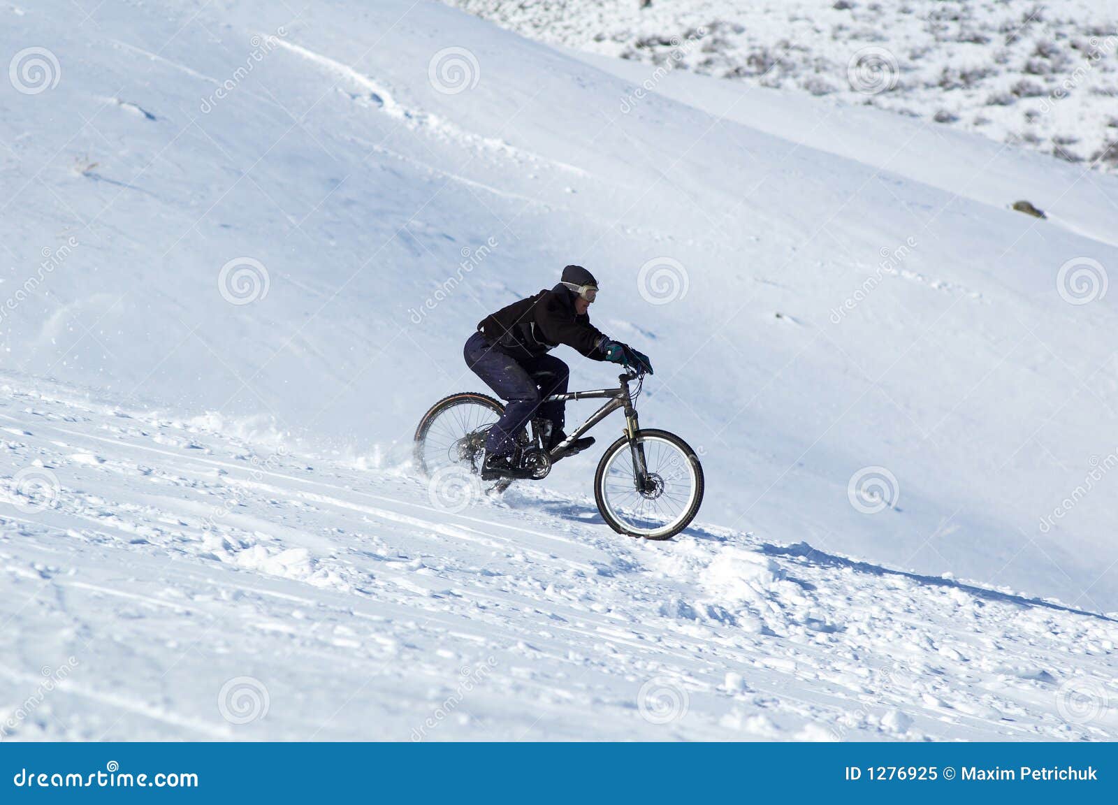 Snow downhill on bike stock image. Image of track, climb 1276925