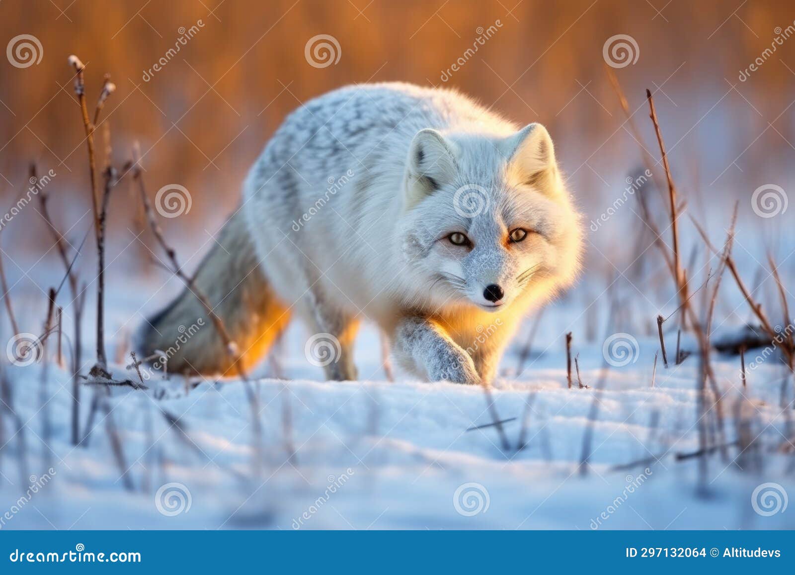 A Snow Fox Hunting Under the Wintry Twilight Stock Photo Image of