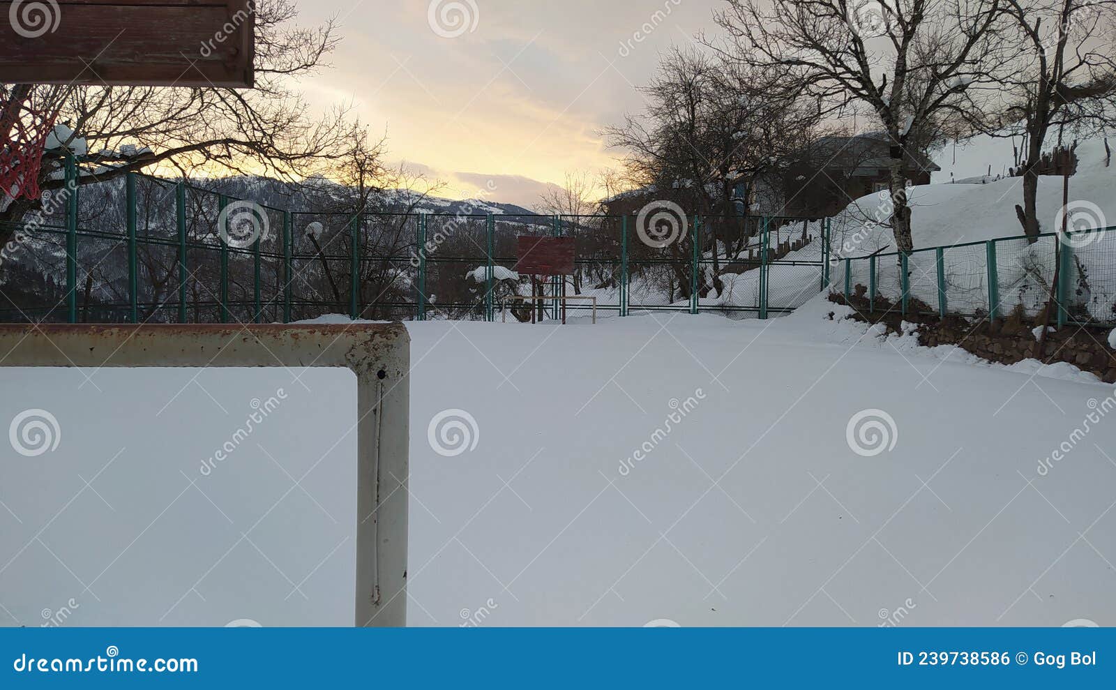 Snow and futboll stadium stock photo