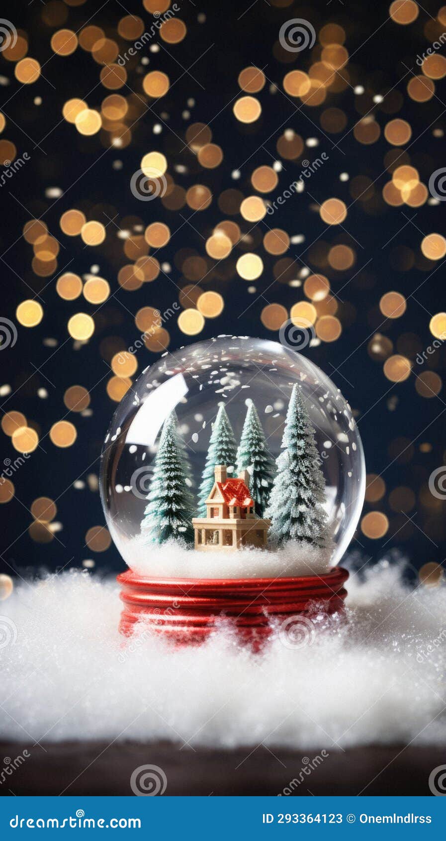 Snow Globe with Christmas Decoration on the Snow Background. Xmas