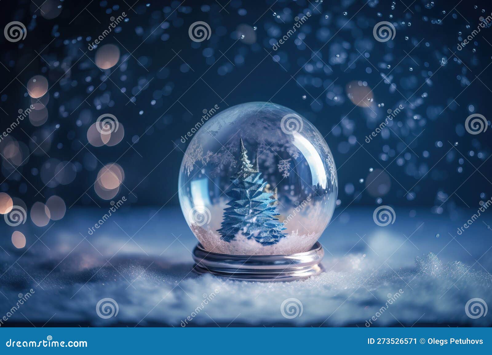 A Snow Globe with a Christmas Tree Inside of it on a Snowy Surface with