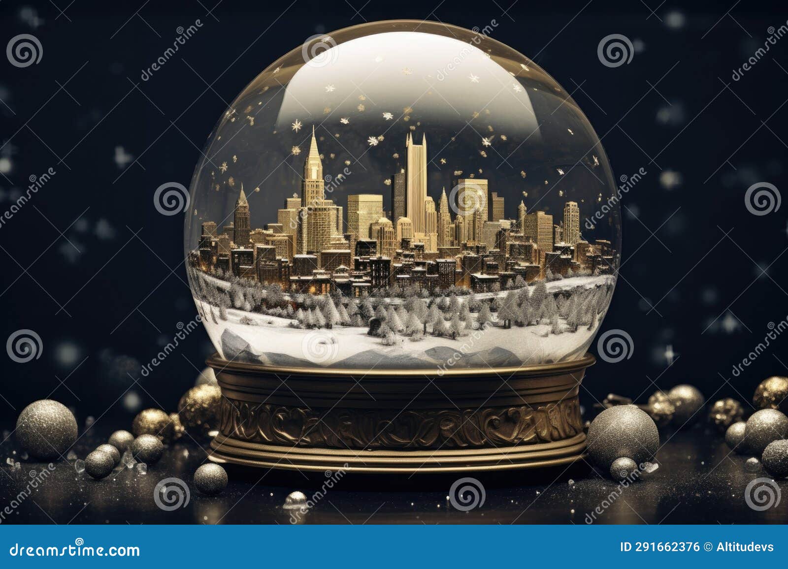 A Snow Globe with a Cityscape Visible Inside Stock Photo Image of