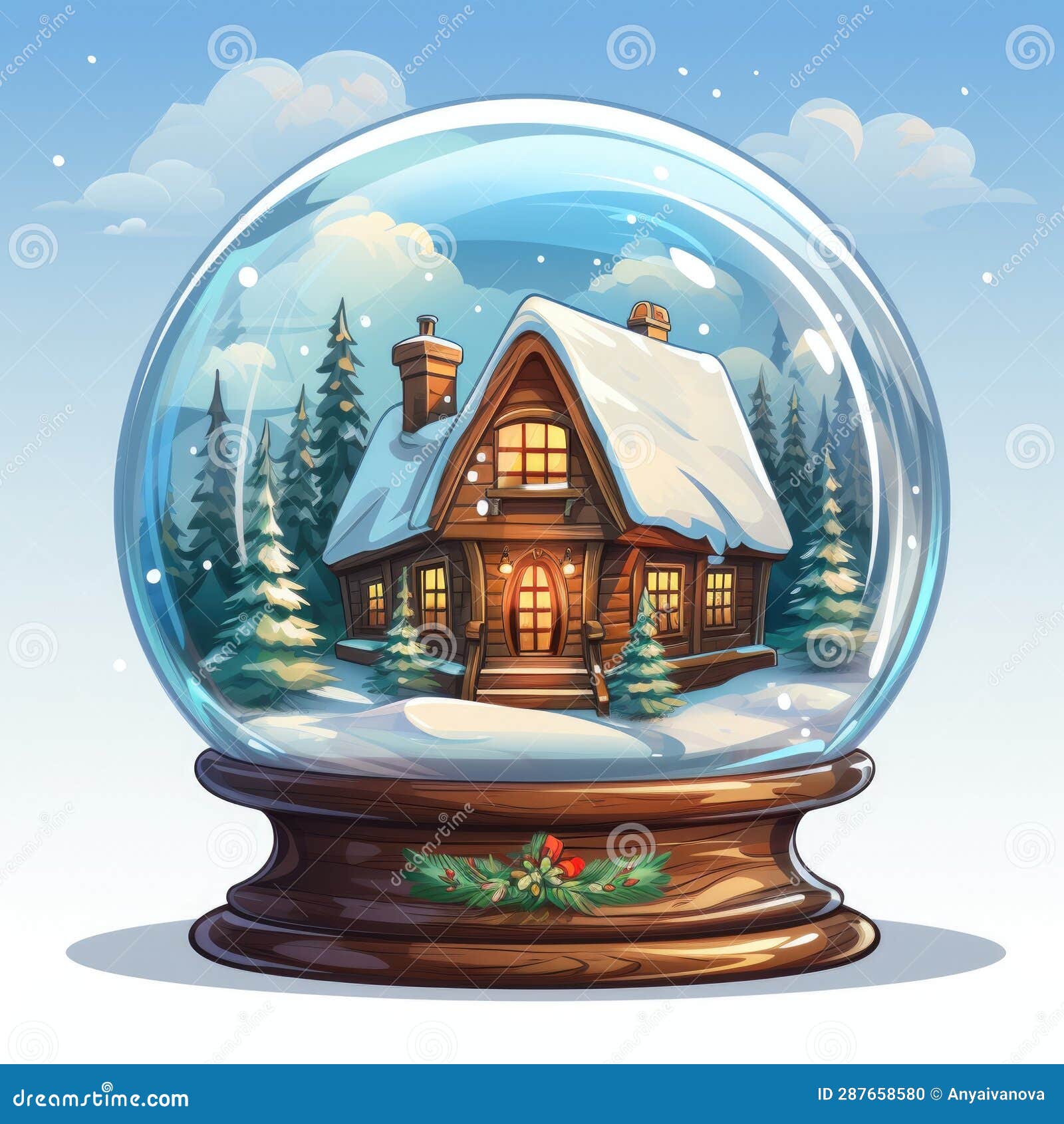 A Snow Globe with a House Inside of it. Stock Illustration