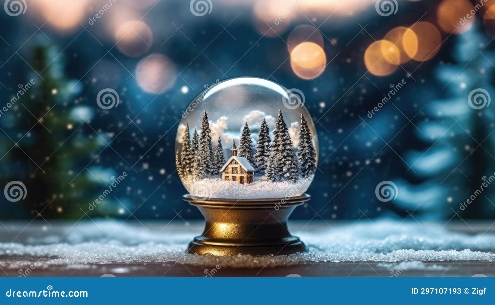 Snow Globe with a House in it on a Table Stock Illustration