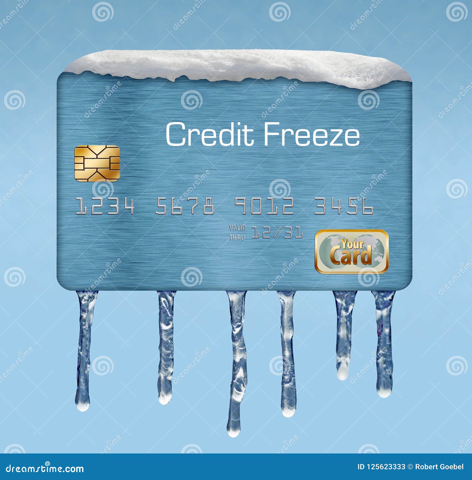 snow and ice on a credit card illustrate the theme of putting a freeze on your credit report.