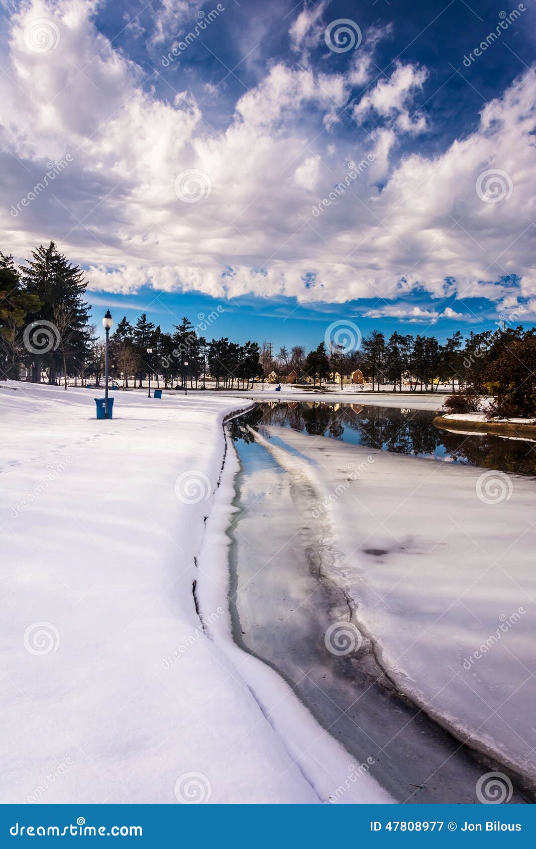 Snow and Ice on Kiwanis Lake, in York, Pennsylvania. Stock Image