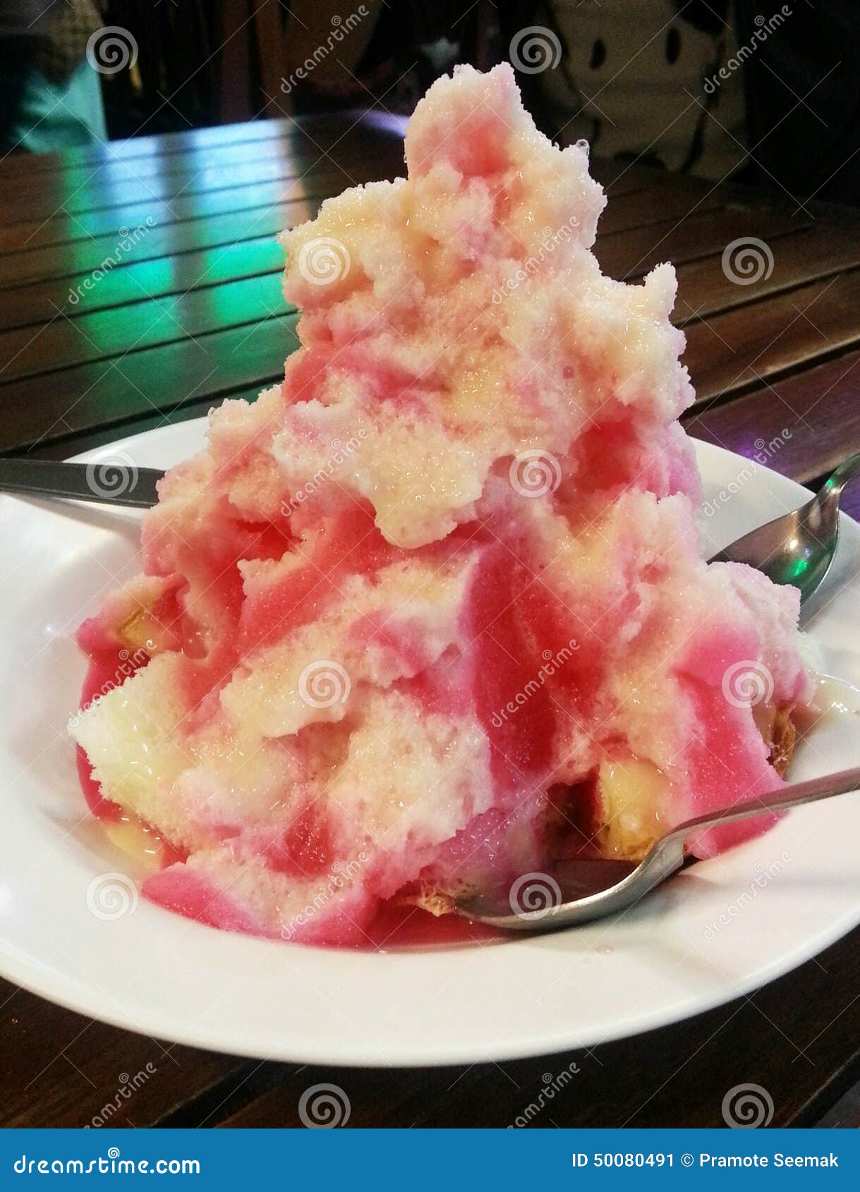 Snow Ice with the Milk and Strawberry Stock Image Image of rich