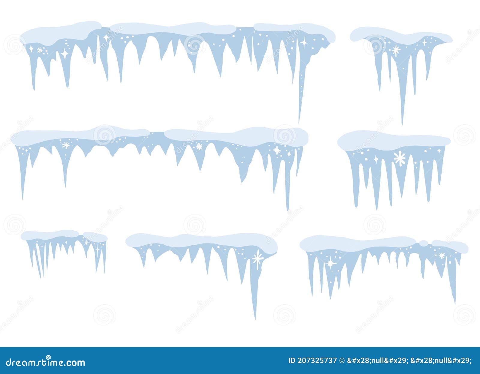 snow and ice  frames.winter cartoon caps, snowdrifts and icicles.background snowcap borders.snowy s.flat style decora